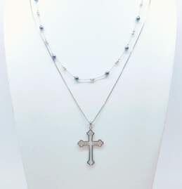 Artisan Sterling Silver Hematite Cross Pendant & Fancy Chain Necklaces 21.9g alternative image