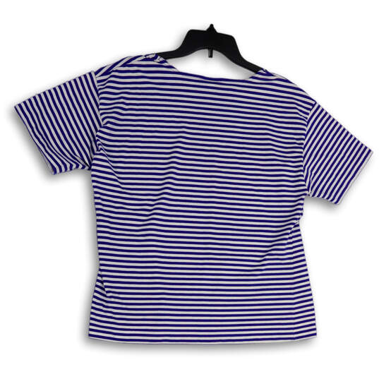 Womens Blue White Striped Round Neck Short Sleeve Pullover T-Shirt Size XL image number 2