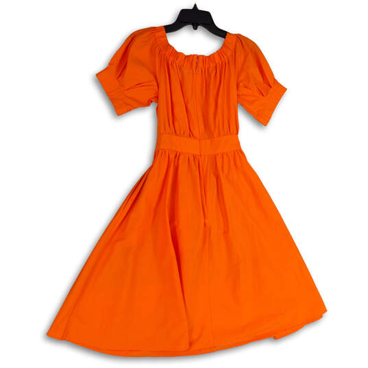 NWT Womens Orange Pleated Short Sleeve Tie Waist A-Line Dress Size M image number 2