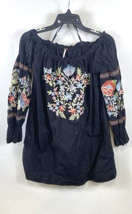 Free People Women Black Off The Shoulder Embroidery Dress S