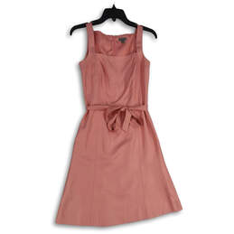 Womens Pink Square Neck Sleeveless Tie Waist Back Zip A-Line Dress Size 2