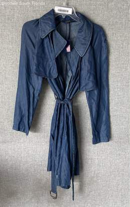 Zara Womens Blue Denim Long Sleeve Pockets Belted Trench Coat Size S With Tag