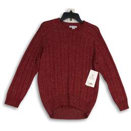 NWT Womens Red Cable Knit Crew Neck Long Sleeve Pullover Sweater Size XS