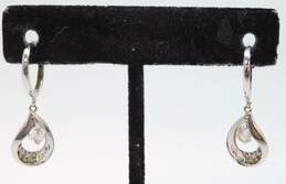 10K White Gold CZ Love Teardrop Dangle Earrings 3.1g alternative image