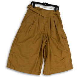 Womens Tan Pleated High Waist Wide-Leg Cargo Pocket Bermuda Shorts Size 8
