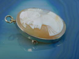 Vintage 18k Yellow Gold Carved Shell Cameo Pendant Brooch 4.3g alternative image