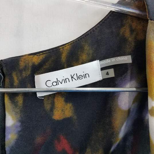 Calvin Klein abstract print cowl neck belted career dress 4 image number 4
