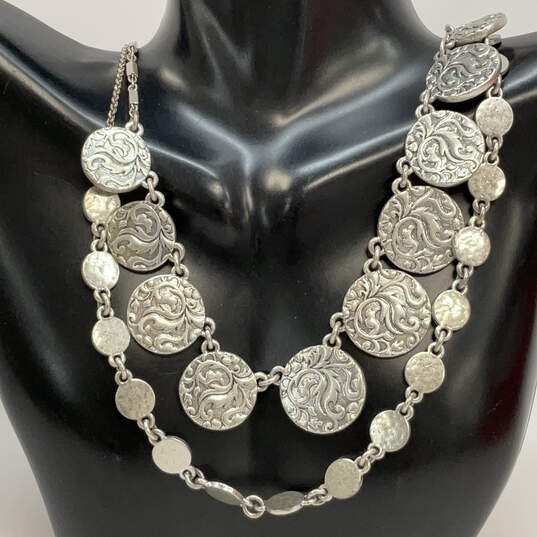 Designer Lucky Brand Silver-Stone Round Shape Engraved Statement Necklace image number 1