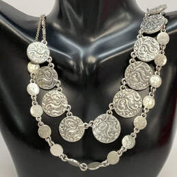 Designer Lucky Brand Silver-Stone Round Shape Engraved Statement Necklace