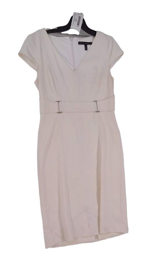 Womens White Short Sleeve V Neck Back Zip Sheath Dress Size 4 image number 1