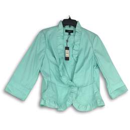 NWT Womens Mint Ruffle 3/4 Sleeve Cropped Jacket Size 12P