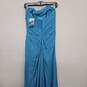 Blue Strapless Long Crepe Dress With Rhinestone image number 2