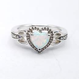 925 Sterling Silver Lab Opal Ring Size 6 3/4 4g