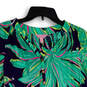 Womens Green Pink Floral Split Neck Long Sleeve Pullover Blouse Top Size S image number 4