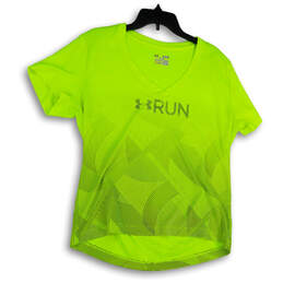 Womens Green Heat Gear Run V-Neck Short Sleeve Activewear T-Shirt Size XL
