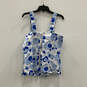 NWT Womens Blue White Printed Sleeveless Back Zip Crop Top Size Small image number 2