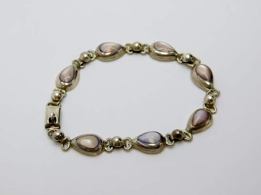 925 Sterling Silver Mother of Pearl Inlay & Pink Pearl Bracelets 28.3g image number 2