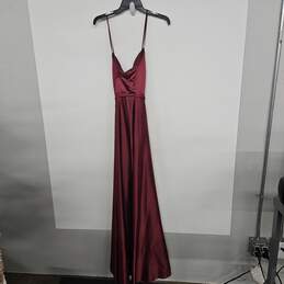 Red Satin Embellished Neckline Sleeveless Gown Dress alternative image