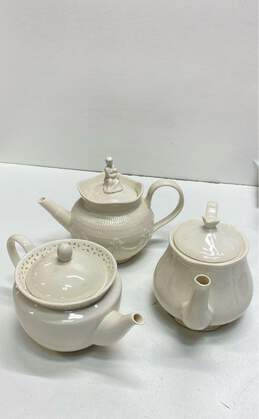 I. Godinger & Co. Tea Pots Lot of 3 Ceramic Ivory White Hot Beverage Tableware