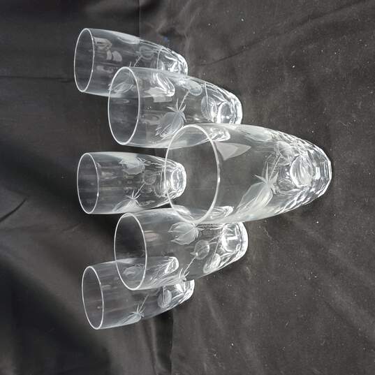Bundle of 6 Floral Etched 5.5 Crystal Drinking Glasses