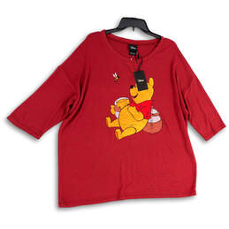 NWT Womens Red Knitted Winnie The Pooh 3/4 Sleeve Pullover Sweater Size 2