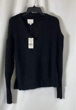 NWT Cinq A Sept Womens Black Knitted Long Sleeve V-Neck Pullover Sweater Size S