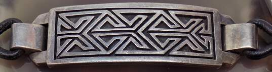 925 Sterling Silver Panel Bar Leather Bracelet & Serpentine Star Ring 28.3g image number 3