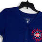 Womens Blue Chicago Cubs Short Sleeve V-Neck Button Front Athletic Shirt M image number 3