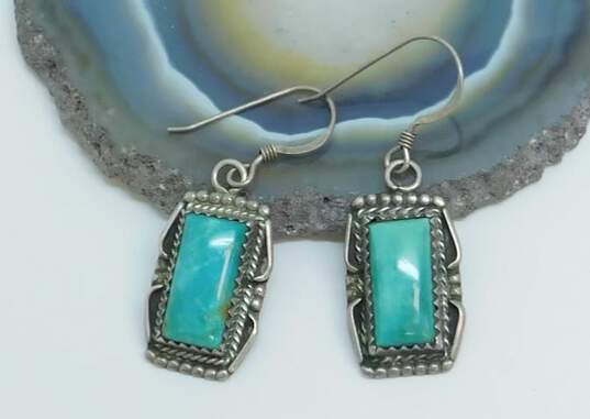 Artisan 925 Southwestern Turquoise Cabochon Dotted Circle Screw Back & Rectangle Drop Earrings Variety 17.8g image number 5