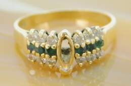 14K Yellow Gold Emerald 0.24 CTTW Round Diamond Marquise Stone Ring Setting 3.0g