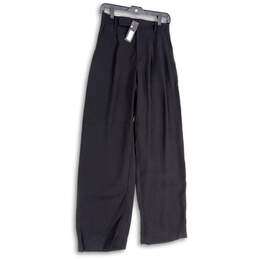 NWT Womens Black High Rise Pleated Front Pockets Wide Leg Dress Pants Sz 0