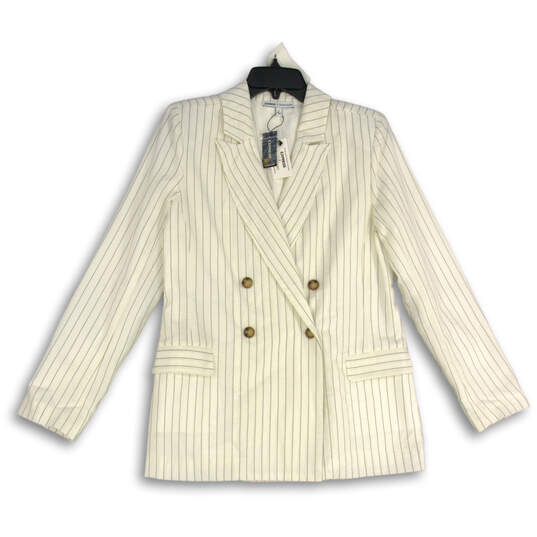 NWT Womens White Black Stripe Peak Lapel Double Breasted Blazer Size Small image number 1