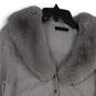 Womens Gray Faux Fur Long Sleeve Button Front Cardigan Sweater Size M image number 3
