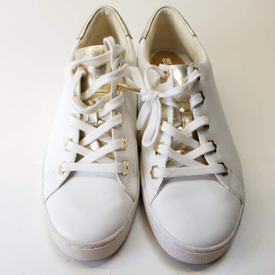 Michael Kors Irving Optic White Gold Leather Lace Up Sneakers Shoes Women's Size 6 M image number 5