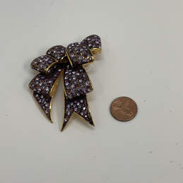 Designer Joan Rivers Gold-Tone Crystal Cascading Ribbon Bow Brooch Pin