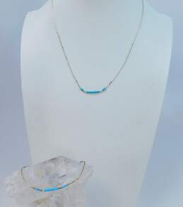 Southwestern Artisan 925 Liquid Silver & Turquoise Beaded Necklace & Bracelet 3.9g