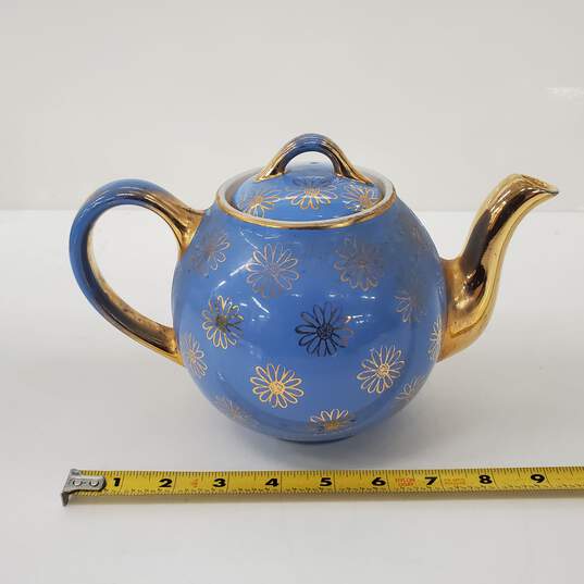 HALL 0.49GL 8 Cup USA Made Blue & Gold Ceramic Teapot image number 5