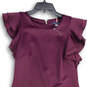 Womens Purple Crew Neck Ruffle Sleeve Back Zip Sheath Dress Size 8 image number 3