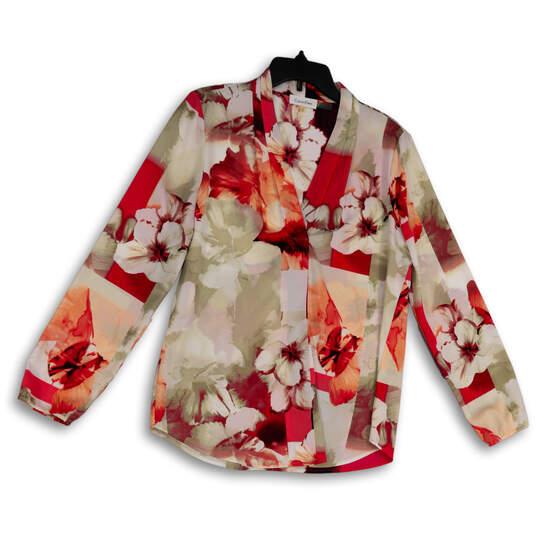 Womens Multicolor Floral V-Neck Long Sleeve Pullover Blouse Top Size Medium image number 1