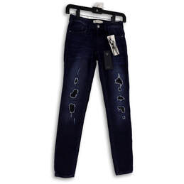 NWT Womens Blue Denim Distressed Dark Wash Stretch Skinny Leg Jeans Size 24