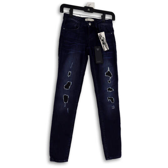 NWT Womens Blue Denim Distressed Dark Wash Stretch Skinny Leg Jeans Size 24 image number 1