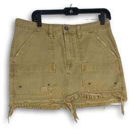 Free People Womens Tan Denim Distressed Slash Pocket Frayed Mini Skirt Size 29
