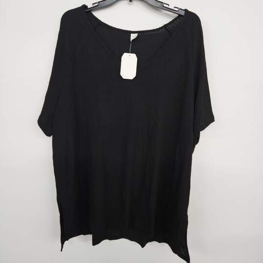 Black Short Sleeve V Neck Poncho Shirt image number 1
