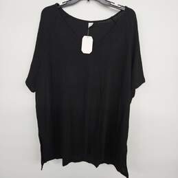 Black Short Sleeve V Neck Poncho Shirt