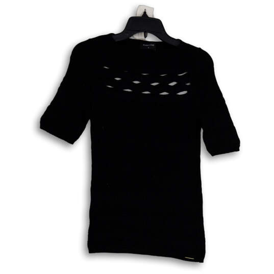 Womens Black Knitted Round Neck Cutout Pullover Sweater Dress Size Medium image number 1