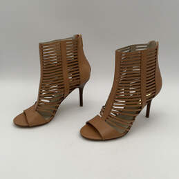 Womens Odelia Brown Leather Open Toe Zip Stiletto Gladiator Heel Size 8.5M