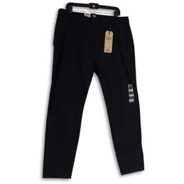 Mens Black Flat Front Slash Pocket Regular Fit Chino Pants Size 36X32