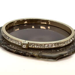 Designer Henri Bendel Silver-Tone Clear Rhinestone Hinged Bangle Bracelet