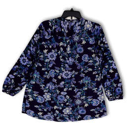 NWT Womens Blue Purple Floral Long Sleeve Henley Neck Blouse Top Size Large alternative image