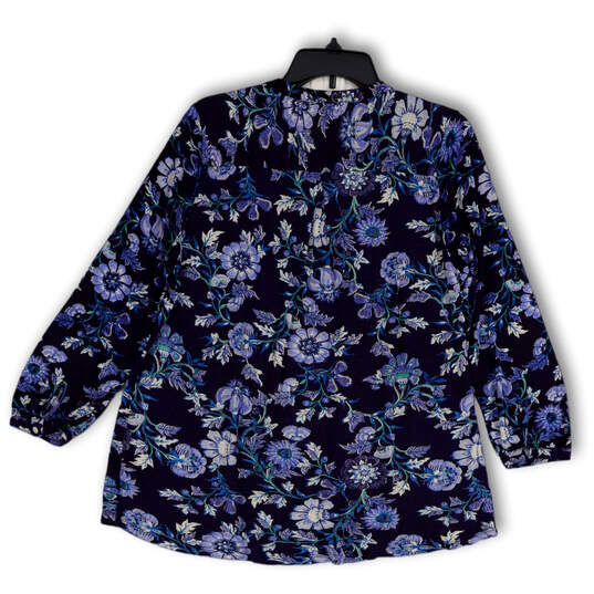 NWT Womens Blue Purple Floral Long Sleeve Henley Neck Blouse Top Size Large image number 2